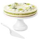 JOYMAY 9.6 Inch Bamboo Fiber Cake Stand, Round Cake Holder, Cake Plate with Detachable Base, Dessert Table Display Set, Cake Decorating for Birthday Party Baking Gifts for 6inch, 8inch Cakes (White)