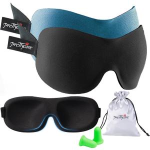 PrettyCare 3D Sleep Mask 2 Pack,Eye Mask for Side Sleeper 3D Contoured Sleeping Mask Blackout Out for Men- Blindfold Airplane with Ear Plugs, Night Masks with Travel Bag (Black/Blue)