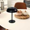 Portable LED Mushroom Table Lamp, 8.46'' Metal Small Cordless Desk Night Light with 5200mAh Rechargeable Battery, Stepless Dimming Lamp with 3 Colors for Bedroom/Bar/Coffee Shop (Black)
