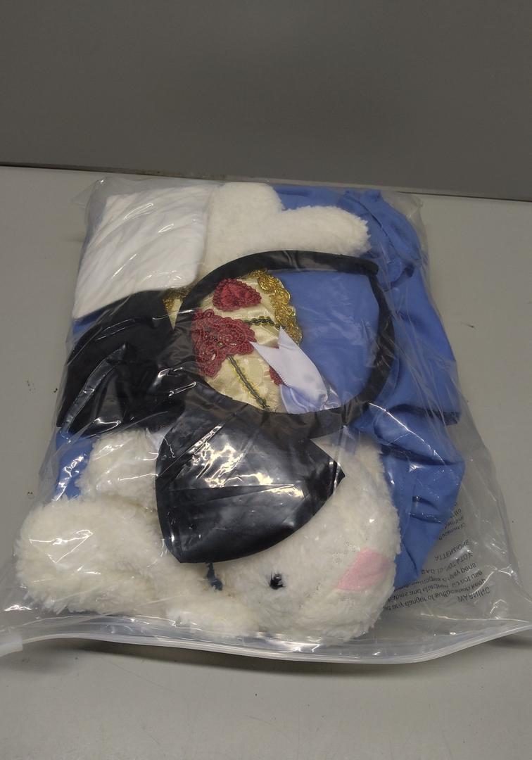 Girls Halloween Costume Kids Blue Dress White Apron with Plush Rabbit Bow Hair Band Socks, Size: 7-9year
