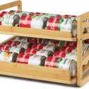 Bamboo Rolling Can Organizer for Pantry, Stackable 2 Tier Canned Food Organizer Rack for Storage, Kitchen Cabinet, Can Holders Dispensers for Pantry Up To 27 Cans