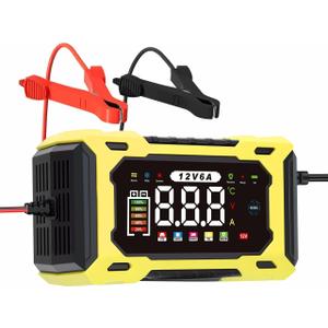 6-Amp 12V Smart Car Battery Charger, Battery Maintainer Trickle Charger with Desulfator, Pulse Repair & Overcharge Protection - for Car Lawn Mower Marine Lead-Acid Batteries (Yellow)