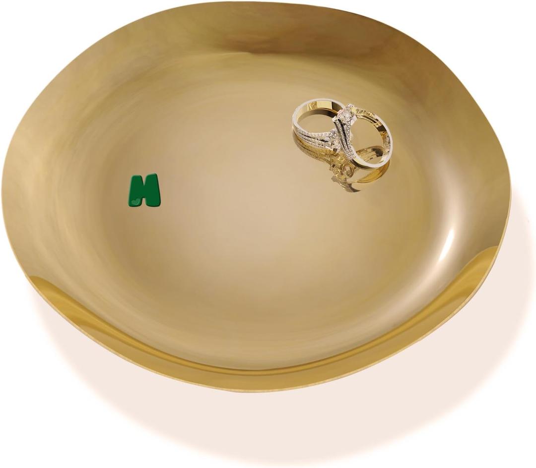 3 x Kviceo Jewelry Tray Ring Dish, Gold-Tone Stainless Steel Catchall Organizer, Minimalist Vanity & Nightstand Decor (M)