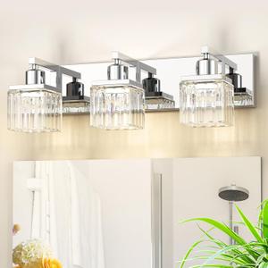 IZORRO LED Modern Bathroom Vanity Lights (3-Light, Dimmable) Double Layer Nickel Chromium Crystal Vanity Light Fixtures, Lighting Fixture Over Mirror