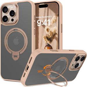 For iPhone 16 Pro Max Case Gold with 360° Stand Ring Compatible with Magsafe, Magnetic Military Protection, Matte Back Case Cover Mobile Phone Case for iPhone 16 Pro Max 6.9 Inches, Titanium