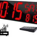 XREXS Large Digital Wall Clock WiFi Sync, 16.5 in Large Display Wall Clock with Temperature/Date/Week, LED Big Digital Timer Clock with Remote Control, Alarm Clock for Home and Office, Auto-dimming (Red)