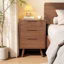 Tall Nightstand Walnut Night Stand with 3 Drawers Mid Century Modern Nightstand with Storage, Solid Wood Night Stand, Small Bedside Table for Bedroom, Living Room, Office, Walnut Bedside Table