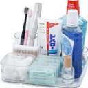 FABROK Bathroom Organizer and Storage, Plastic Toothbrush and Toothpaste Holder, Countertop Vanity Organizer for Hair Brushes, Makeup Supplies, Perfume (Clear)