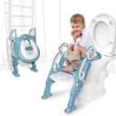 GrowthPic Toddler Potty Training Seat with Step Stool Ladder Foldable Toilet Trainer with Splash Guard for Boys & Girls, Height Adjustable, Fits Standard & Elongated Toilets (Blue)