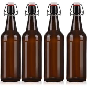 26 oz 4 Pack Amber Beer Bottles with Flip Caps with Swinging Top for Airtight Lids, Swing Top Glass Bottles for Home Brewing and Fermentation Kombucha, Vanilla Extract (750ml)