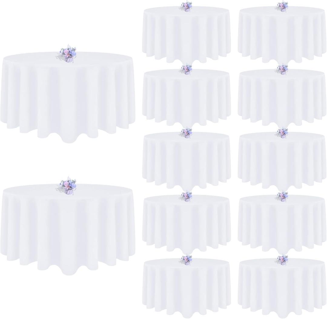 12 Pack White Round Tablecloth 120 Inch Round Table Cloth, Wrinkle Resistant and Washable Tablecloth Polyester Fabric Table Cloth Round Cover for Dining Wedding Banquet Party