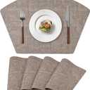 Round Table Placemats Set of 4, Faux Leather Wedge Shape Place Mats Heat Resistant Wipeable Washable Table Mats for Dining Outdoor Indoor, Camel