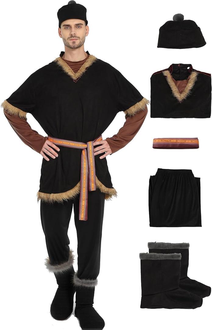 Costume Cosplay Outfit Medieval Suede Uniform Vest Pants Full Set Suit (Medium)