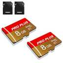 2 Pack TF Card 8GB with Adapter, High Speed Memory Card, UHS-I C10 A1 Memory TF Card for Tablet/ Mobile Phone/ Camera/ Car Audio/ Game Console (TF162 Red Gold 8GB)