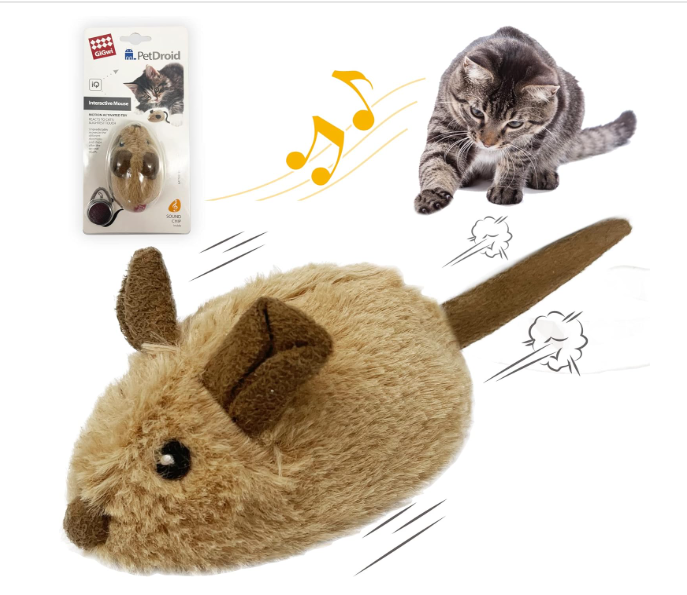 Gigwi Interactive Cat Toy Mouse, Moving Automatic Cat Toys Mice Electronic with Furry Tail, Automatic Squeaky Cat Toys for Kitten Indoor/Outdoor Exercise (Brown-Ear) 