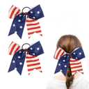 2Pcs American Flag Glitter Ribbon Cheerleading Bows Large Cheer Hair Bows Elastic Bands Handmade Ponytail Holder for 4th of July Independence Day 