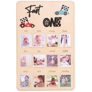 My First Year Photo Board - Fast One Birthday Decor, Racing 1st Birthday 12 Monthly Milestone, Race Car First Year Photo Props (Fast one)