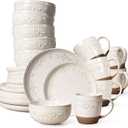Artena Plates And Bowls Sets, 24 Pieces Dinnerware Sets, Dish Set For 6, Ceramic Kitchen Bowl And Plate Set, Embossed White Dishware Sets, Dishwasher & Microwave Safe (Damask Floral) (With Mugs)