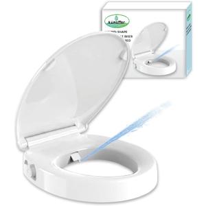 Bidet Toilet Seat Riser Round, Height 2.91inch, 3 Mode Wash No Electric | Soft Close, One-Bottone Quick Release, Safe Anti-Slip Rubber Pad Adjustable, Urine Splash Guard, Top/Bottom Fixing Compatible