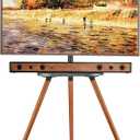 Tripod Easel TV Stand for 43 to 65 Inch LCD LED OLED Screen, Height Adjustable and Swievel TV Stand, Portable Corner TV Floor Stand with Wooden Tray, VESA 400x400mm, Minimalist Black Walnut