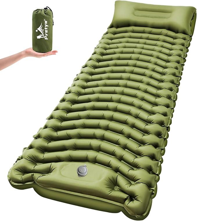 Ultralight Camping Sleeping Pad with Pillow & Built-in Foot Pump
Camping Mattress, Compact Inflatable Portable Mat for Camping, Backpacking, Hiking, Car Traveling, Beach, Tent, Single, Green