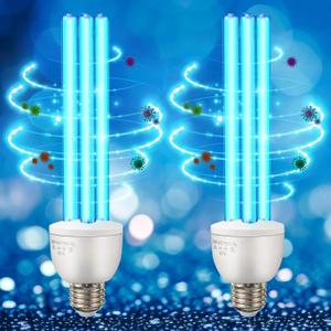 Qualirey 2 Pack UV Germicidal Light Bulb with Ozone, 25 Watt Replacement UVC Lamp E26 E27 110V, UV Light Bulb for Basement Bedroom Kitchen to Kill Germs, Bacteria, Kill Mites