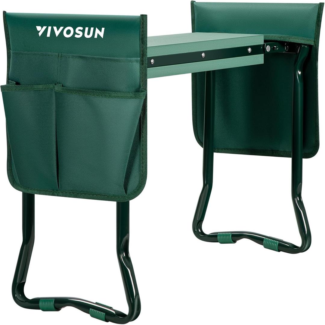 VIVOSUN Garden Kneeler and Seat, Foldable Gardening Stool, Garden Kneeling Bench with Handles, EVA Foam Pad & 2 Tool Bags, Portable Garden Tools for Women Men Seniors, 2-in-1 Outdoor Garden Supplies (Green)