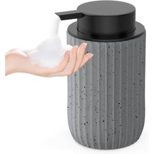 Ceramic Foaming Hand Soap Dispenser12 oz Bathroom Soap Dispensers Lotion Dispenser for Kitchen, Refillable Matte Streaks Soap Dispenser with Large Pump (Gray)