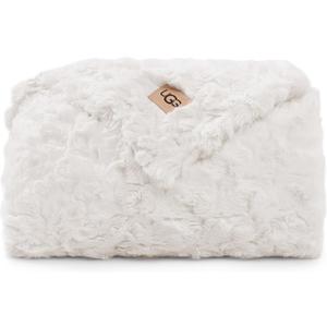 UGG Adalee Faux Fur Throw Blanket Luxury Lightweight Cozy Soft Throw for Couch Bed or Chair Hypoallergenic Machine Washable Double-Sided Fluffy Blanket Home Decor, 50-inch x 70-inch, Natural White