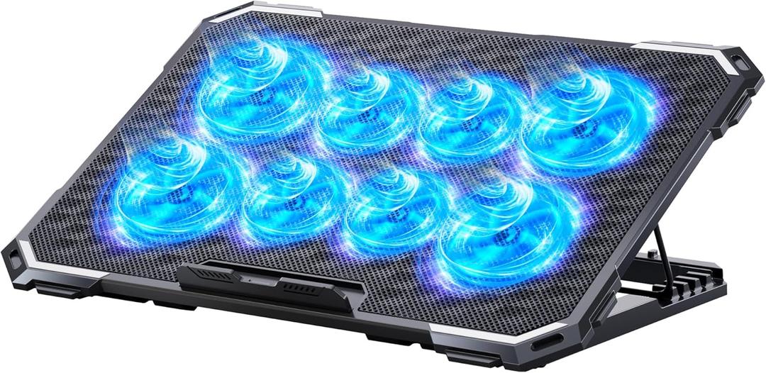 ICE COOREL Laptop Cooling Pad with 8 Cooling Fans, Cooling Pad for Laptop Fan 13-15.6 Inch, Laptop Cooler Stand with 6 Height Adjustable, Notebook Cooler Pad with Two USB Port [2025 Version] (Blue)
