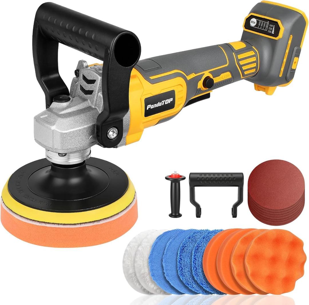 Cordless Buffer Polisher for De-walt 20v Max Battery, Brushless Rotary Car Buffer Polisher, Variable Speed 1000-6000 RPM, Detachable Handle Polisher for Car Detailing,Sanding Waxing (No Battery)