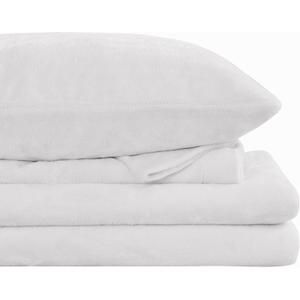 Viviland Plush Micro Fleece Queen Bed Sheet Set - Soft Fuzzy Polar Fleece Velour Velvet Sheets - Extra Warm Winter Fleece Bed Sheets with Deep Pocket - White - Queen