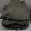 WDCOZY Striped Olive Green 100% Cotton Quilt King Size Bedding Sets, Lightweight Crinkly Channel Pick Stitch Textured Bedspread Soft Shabby Chic Farmhouse Country Coverlet for All Season, 2 Shams