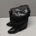 Modatope Knee High Boots Women Fold Over Knee High Boots Chunky High Heels Long Boots Zipper Pointed Toe Dress Tall Boots for Women (7, Black Pu)