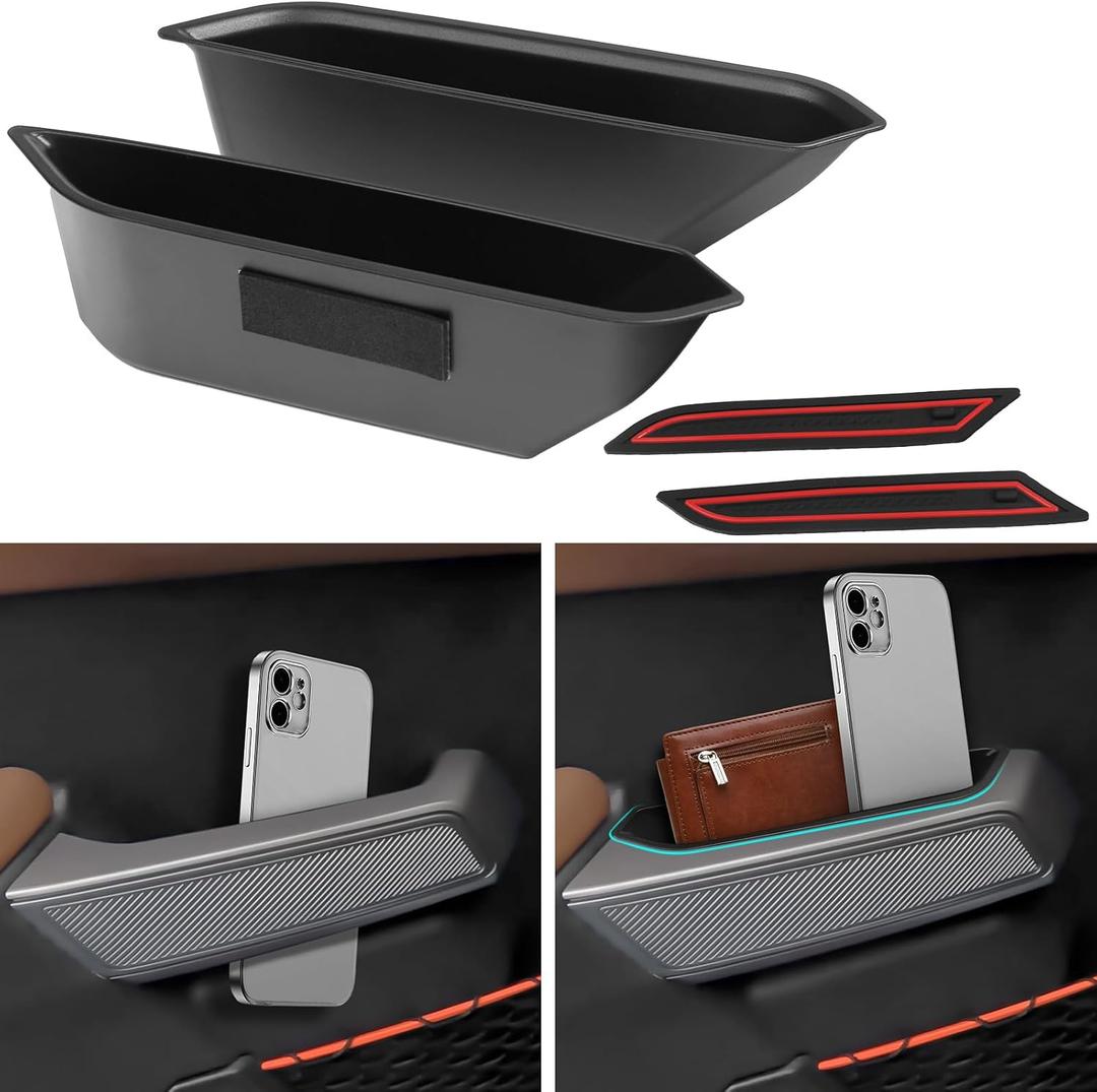2PCS Front Door Handle Storage Box for Ford Bronco 2021 2022 2023 2024 2025 Accessories Phone Holder Door Grab Pocket Storage Organizer ABS Plastic, Red Mat, Not for Sport