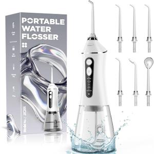 Water Flosser for Teeth Cleaning and Flossing, 5 Modes Rechargeable Cordless Oral Irrigator 320ml Water Tank Teeth Cleaner, IPX7 Waterproof Portable Electric Dentel Flossers for Home and Travel,White