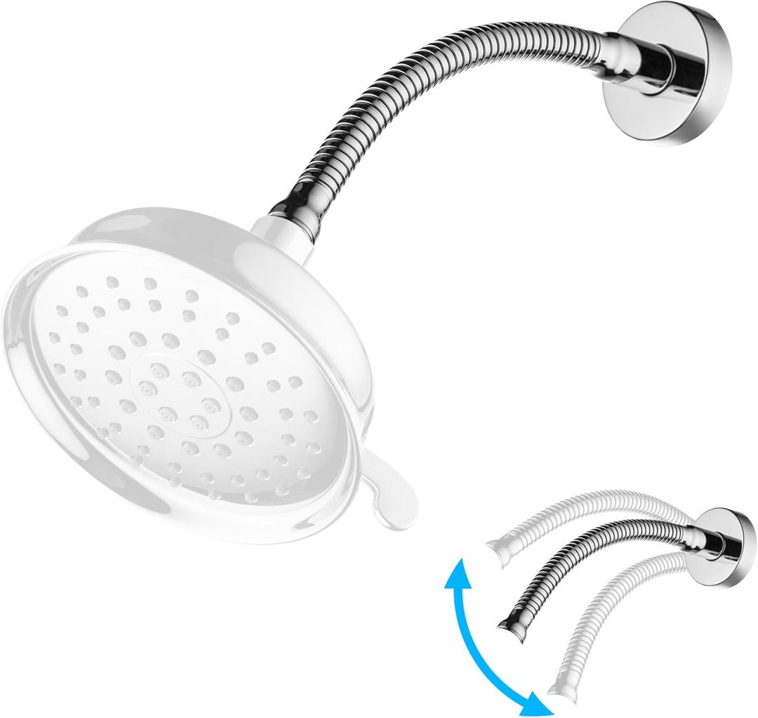 Adjustable Shower Arm, Chrome 11.8 Inches Shower Head Extension Arm with Flange Flexible Memory Shower Head Pipe