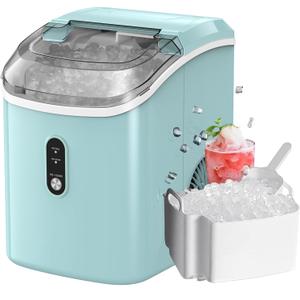Nugget Ice Makers Countertop, Pellet Ice Machine with Self-Cleaning Function, Nugget Ice Machine Produces 33 lbs of Chewable Ice in 24 Hours, Sonic Ice Maker Perfect for Home Kitchens Party Camping (Green)
