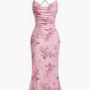 SOLY HUX Women's Floral Mesh Bodycon Cami Dress Cowl Neck Sleeveless Cocktail Party Wedding Guest Long Maxi Dresses M