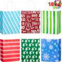 JOYIN 18 PCS Christmas Paper Gift Bags with Handles, Xmas Goodie Bags Snowflakes Christmas Trees for Festivals Birthdays Party Supplies, Holiday Present Packing (9"x 3.5"x 7.3")