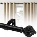 Refrze Black Curtain Rod for Windows 28 to 48 Inch, 1 Inch Heavy Duty Curtain Rods, Decorative Adjustable Curtain Rods for Living Room, Outdoor Curtain Rod for Patio, 28-48", Black