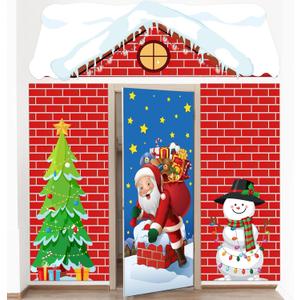 4 Pcs 98 Inch Christmas Santa Claus Door Cover Decorations Xmas House Classroom Door Banner Hanging Backdrop Porch Sign for Holiday Classroom Photography Photo Background Home Party Decor