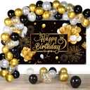 Tatuo Black and Gold Birthday Party Decorations 50 Pieces Gold Black Balloon Arch Garland Kit Happy Birthday Backdrop Banner Decorations for Kids Men Women Party Supplies Decor