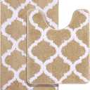 OLANLY Bathroom Rugs Set 2 Piece, Microfiber Bath Shower Mat and U-Shaped Toilet Rug, Machine Wash Dry, Non-Slip Absorbent Shaggy Bath Mats for Tub, Shower and Bathroom (30"x20"+24"x20", Beige)