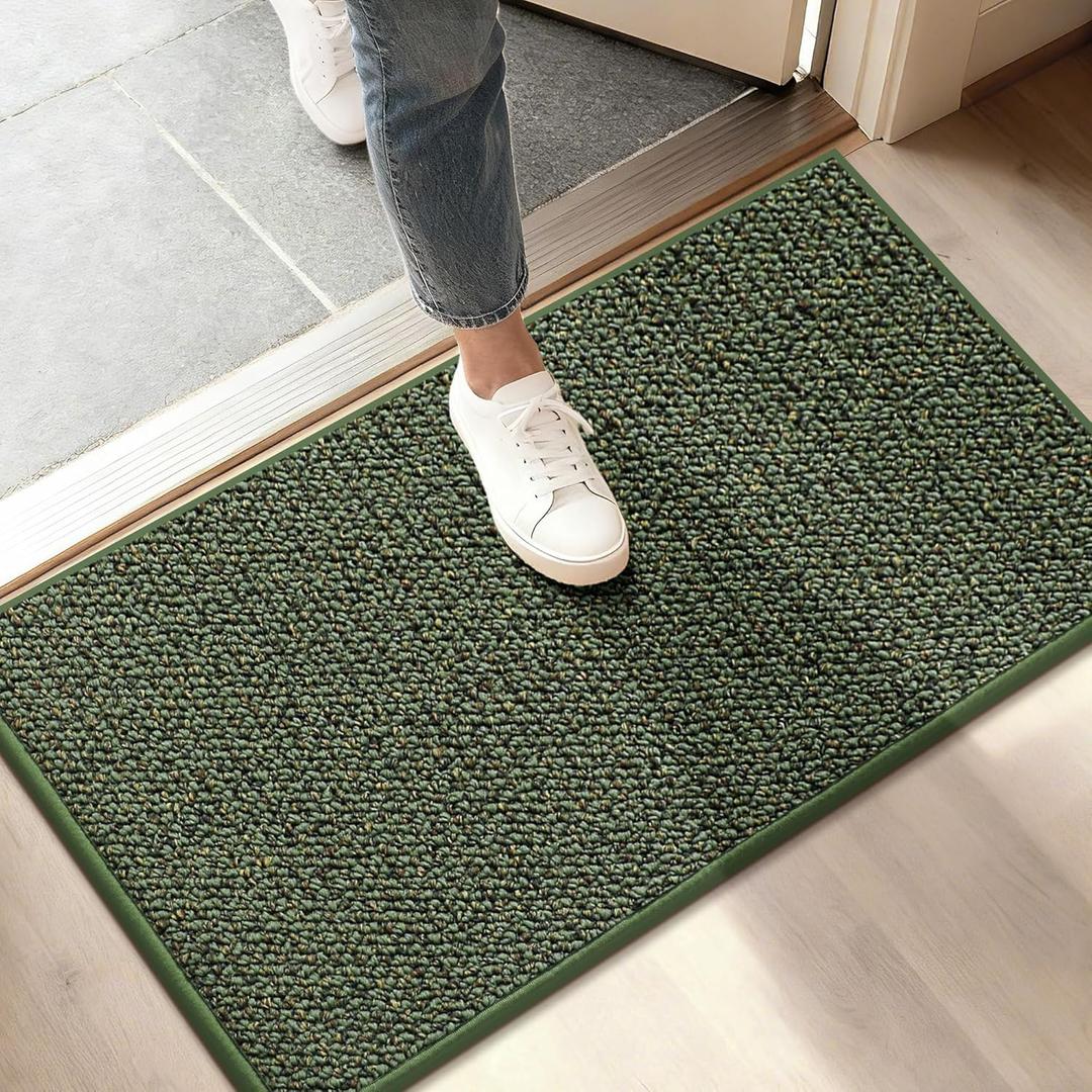 BEQHAUSE Dirt Trapper Door Mat 17" x 30", Non-Slip Doormats (Rolled-Up NO Creases) Washable Entryway Rugs, Dirt Resist and Absorbent Welcome Mat, Low Profile Floor Mats for Front Back Door, Green