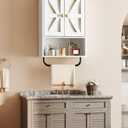 CHOEZON Bathroom Wall Cabinet, Medicine Cabinet with Open Partition and Towel Bar, Rustic Storage Cabinet with Open and Hidden Storage Space, for Bathroom, Living Room, Kitchen, White and Walnut
