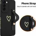 Fiyart Designed for Galaxy S22 5G Case with Phone Stand Holder Cute Love Hearts Pattern Slim Protective Camera Protection Cover with Wrist Strap for Women Girls for Galaxy S22 5G 6.1"-Black