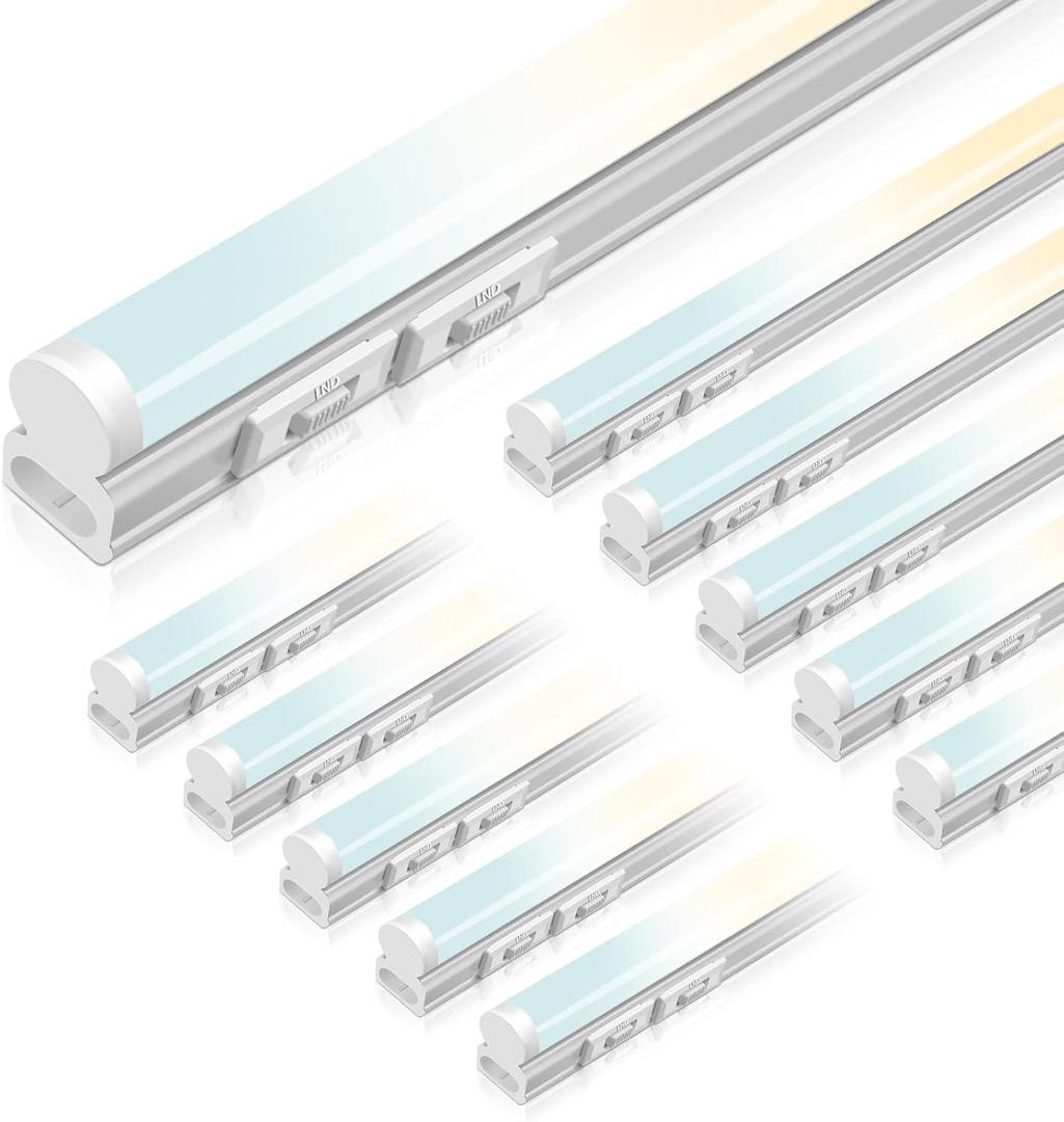 3CCT LED Shop Lights for Workshop 4FT, 3000K 4000K 6500K Adjustable T5 Integrated Single Fixture, 3WT 10W 14W 18W Switchable Ceiling and Under Cabinet Light for Garage Warehouse, 10 Pack