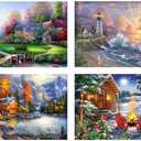 4 Pack Stamped Cross Stitch Kits - Four Seasonal Landscape Counted Cross Stitch Kits for Beginners Adults,11 CT Patterns Dimensions Embroidery Kits Arts Craft Kits 16 x 12inch