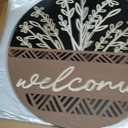 3D 17.7" Welcome Sign for Front Door, Large Black Wooden Flower Door Hanger, Rustic Round Wood Plaque Wall Hanging Decor for Front Porch Outdoor Farmhouse Home Decorations HouseWarming Gift